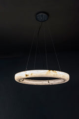 United Alabaster Ring Pendant Light in natural alabaster with a matt black canopy