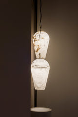 United Alabaster Balloon Pendant Light in natural alabaster with a satin gold brass fitting
