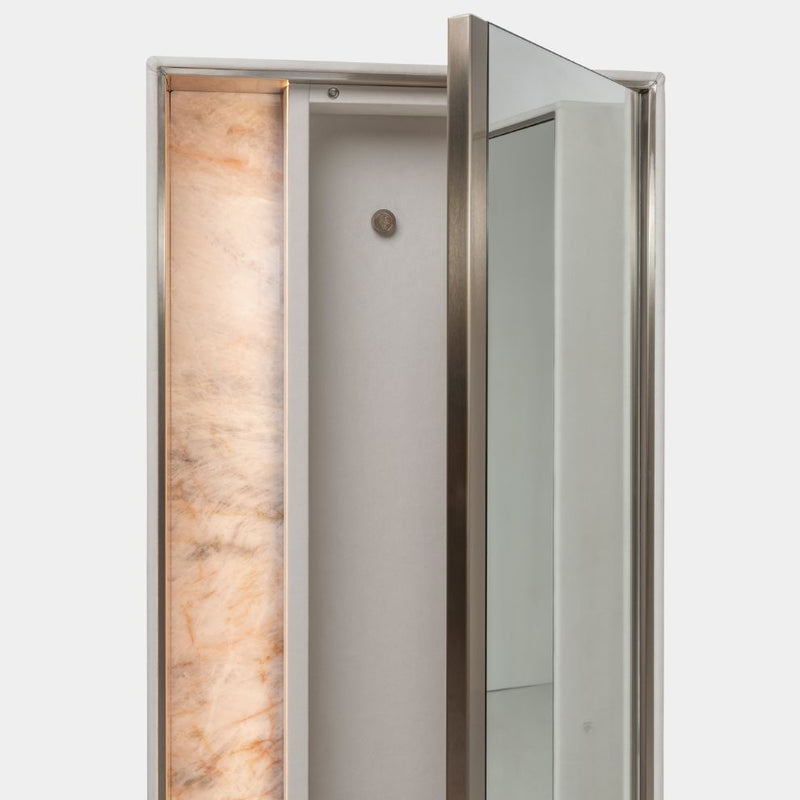 Luxurious Bartok Triptych Mirror by VISIONNAIRE - Designed by Alessandro La Spada, featuring a rich marble frame, adjustable lateral panels, and hidden storage compartment for a sophisticated touch.