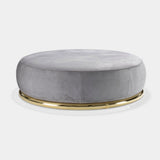 Albenga Curved Tube Luxury Ottoman in nubuck leather with a polished brass base