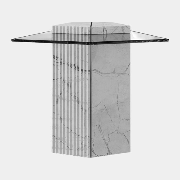 Architectural Marble & Glass Luxury Outdoor Side Table