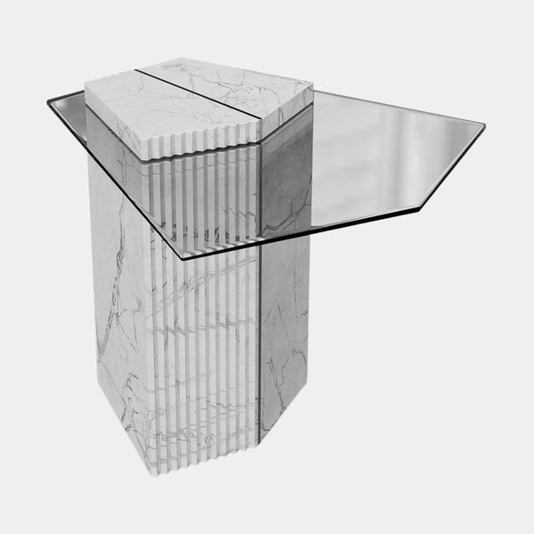 Architectural Marble & Glass Luxury Outdoor Side Table