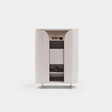 Arden Fluted Front Luxury Cabinet: ivory genuine leather doors and sides (Cat B) with a matt dark wood interior