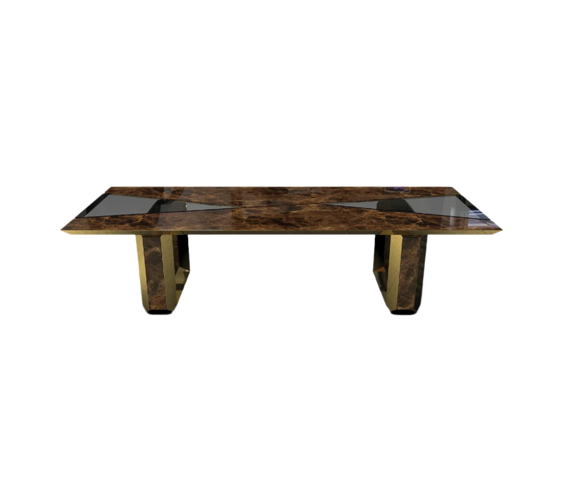 Velouré Dining Table Armani Edition: Glass, High Gloss & Emperador Marble