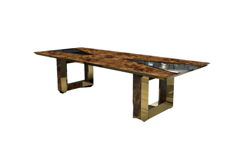 Velouré Dining Table Armani Edition: Glass, High Gloss & Emperador Marble