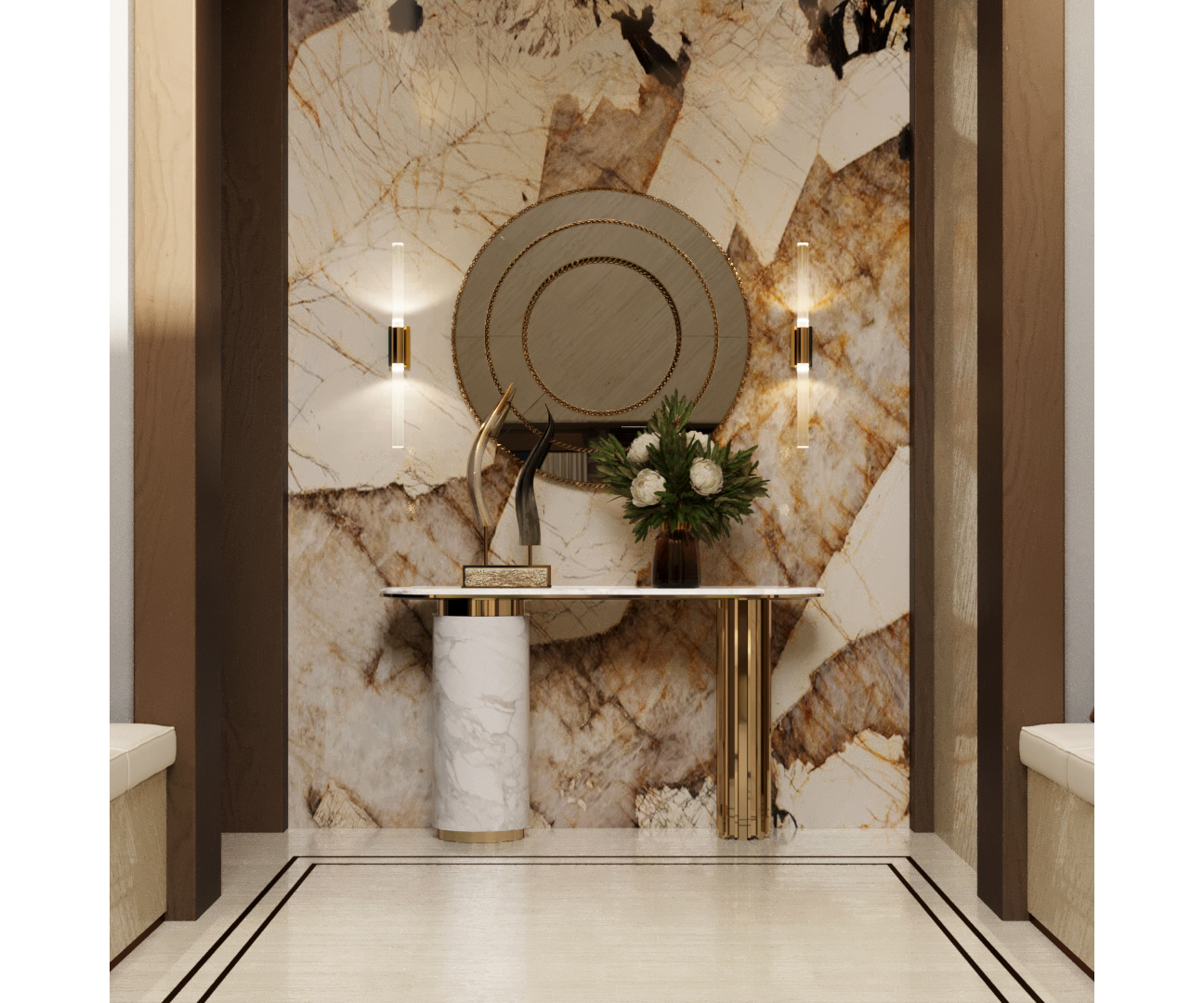 The Chrysler Console: Carrara Marble & Brass Table | Touched Interiors