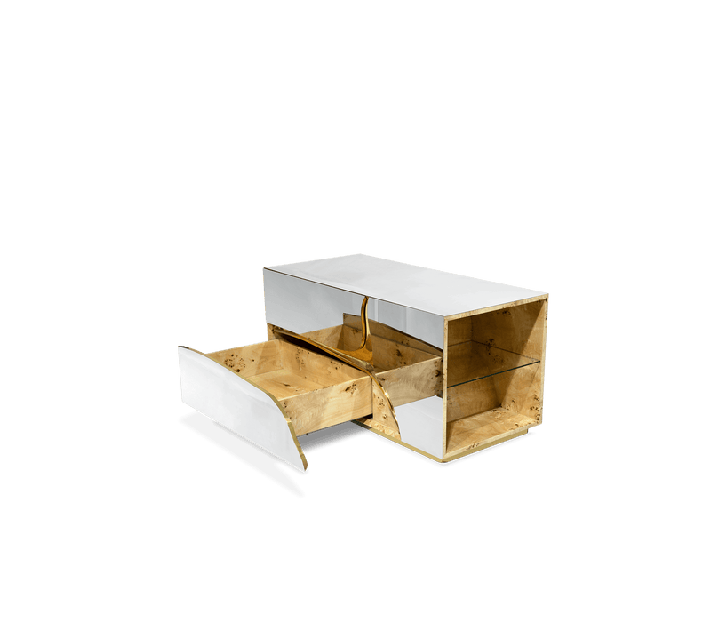 High-End Bedroom Furniture with Glass Shelves Nightstand