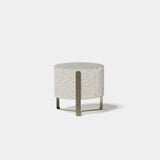 Ashbourne Round Metal Base Luxury Pouf: ivory bouclé (Cat B) with a metal base