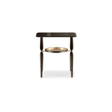Aster Elsie Side Table, oak veneer, smoked glass and brushed brass, available from Touched Interiors UK