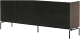 Laskasas Austen Sideboard in dark eucalyptus with glass doors and slim black legs