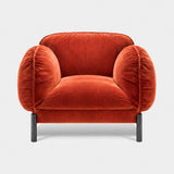 Bassano Corduroy Luxury Lounge Chair in saffron velvet with brown burnished brass legs