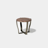 Belgrave Round Metal Base Luxury Side Table: matt walnut top with a metal base