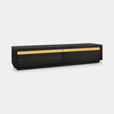 Berkeley Designs Arosa Media Unit, espresso oak veneer with brass inlay, angled view