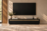 Berkeley Designs Arosa Media Unit, espresso oak veneer with brass inlay, room setting