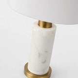 Berkeley Designs Innsbruck Table Lamp, white ceramic and brushed brass with white shade, detail