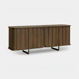 Berkeley Designs Lisbon Sideboard, caramel oak veneer with dark metal legs, angled view