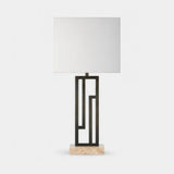 Berkeley Designs Malaga Table Lamp, dark bronze and travertine with white shade