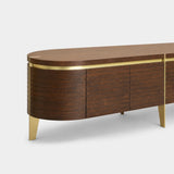 Berkeley Designs Malibu Media Unit, natural walnut veneer with brass accents, detail