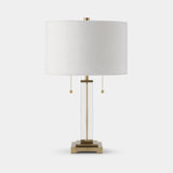 Berkeley Designs Montro Table Lamp, clear crystal and brushed brass with white shade