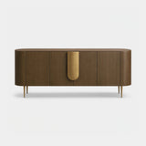 Berkeley Designs Napa Sideboard, textured caramel oak veneer with bronze handle and legs
