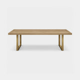 Berkeley Designs Valencia Dining Table, textured natural grey oak veneer with open-frame brass legs