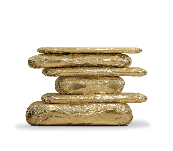Boca Do Lobo Stonehenge Console: A luxurious console table inspired by Stonehenge, featuring brass and marble.