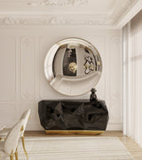 Boca do Lobo Diamond III Black Sideboard beneath a round mirror