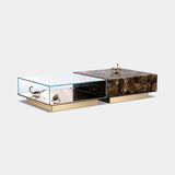 Boca do Lobo Metamorphosis Center Table in Emperador marble and glass with gold plated creatures