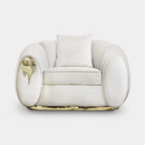 Boca do Lobo Soleil Armchair in cream upholstery with polished brass, front view