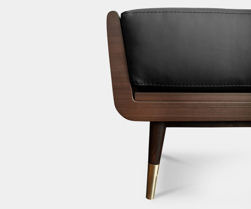 Elegant Mid-Century Modern Brando Ottoman Bench with Upholstery and Metal Details