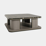 Casa Magna Lunna Coffee Table, dark marble top with wood veneer base, available from Touched Interiors UK