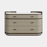 Casa Magna Valerian Chest of Drawers, matt wood veneer with an ST01 Kuroka stone top, available from Touched Interiors UK