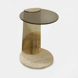Castro Lighting Moon Side Table in polished brass with a glass top, available from Touched Interiors UK