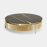 Castro Lighting Tiffany Coffee Table in polished brass with a marble top, available from Touched Interiors UK
