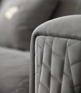 Giorgio Collection Charisma Sofa with Quilted Back Cushions in grey velvet, armrest detail