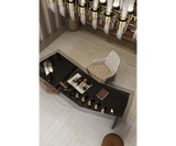 Close-up of polished brass accents and premium black leather on the Charla office chair.