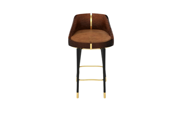 Bramore Bar Stool: Brown Leather with Polished Brass