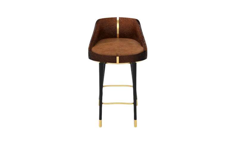 Bramore Bar Stool: Brown Leather with Polished Brass