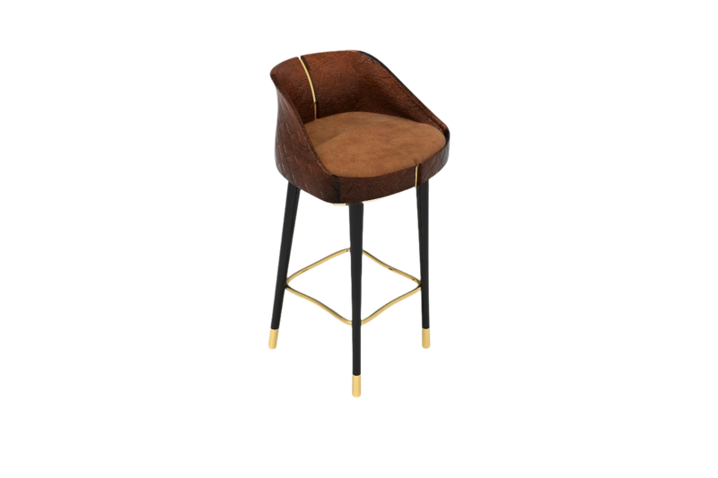 Bramore Bar Stool: Brown Leather with Polished Brass