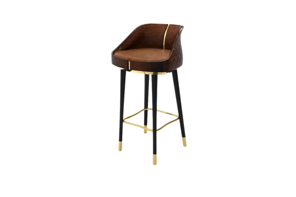 Bramore Bar Stool: Brown Leather with Polished Brass