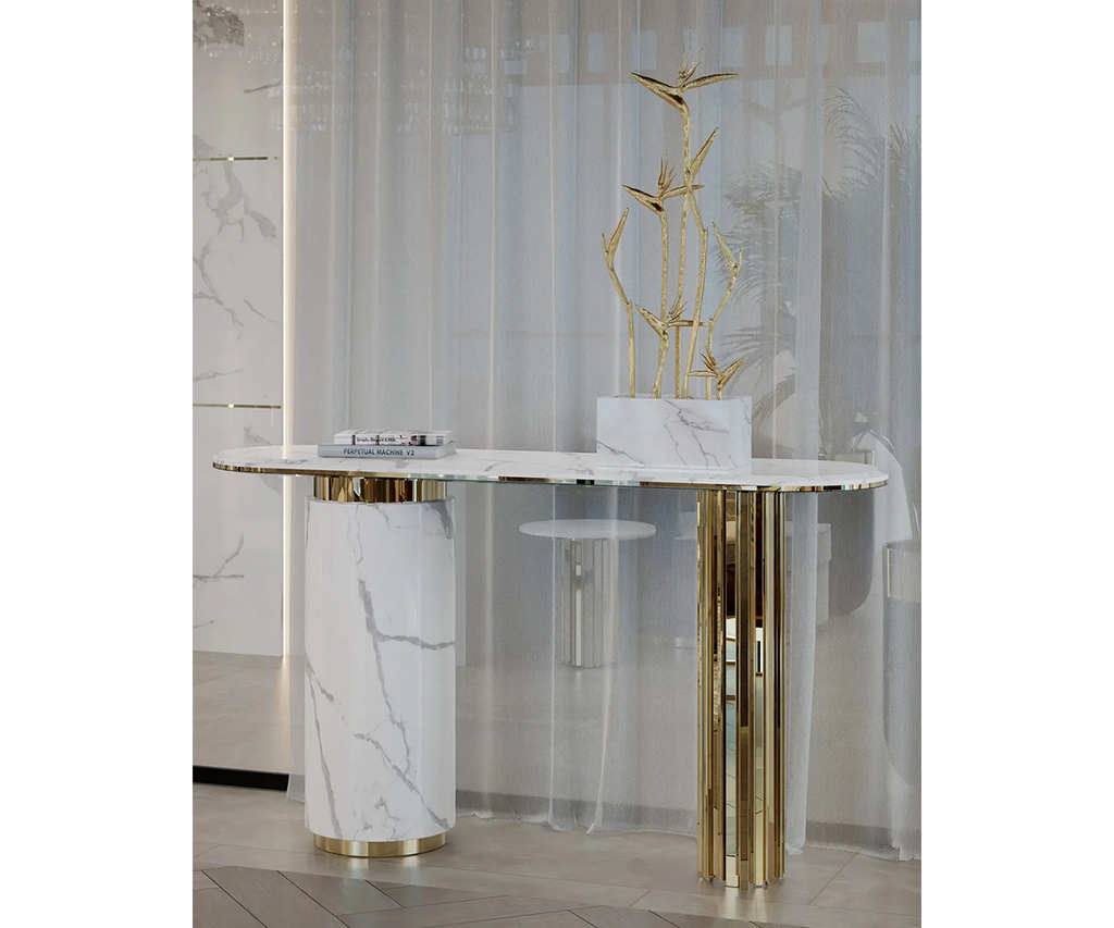 The Chrysler Console: Carrara Marble & Brass Table | Touched Interiors