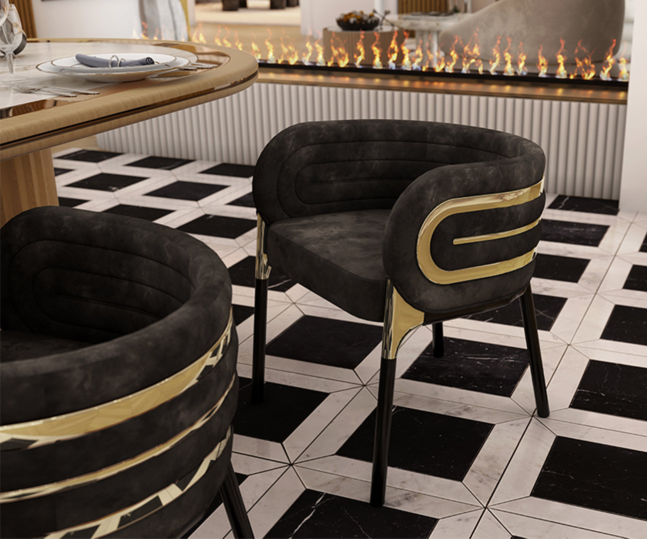 Gatsby Art Deco Dining Chair: Black Velvet & Polished Brass | Touched ...