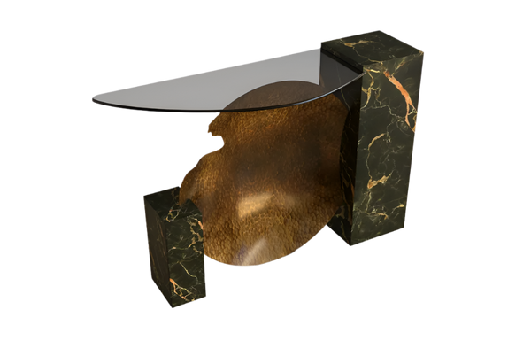 Leané Noir Console Table: Luxury Smoked Glass & Green Marble