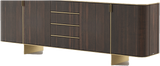 Laskasas Dean Sideboard in dark eucalyptus with marble top and gold blade legs