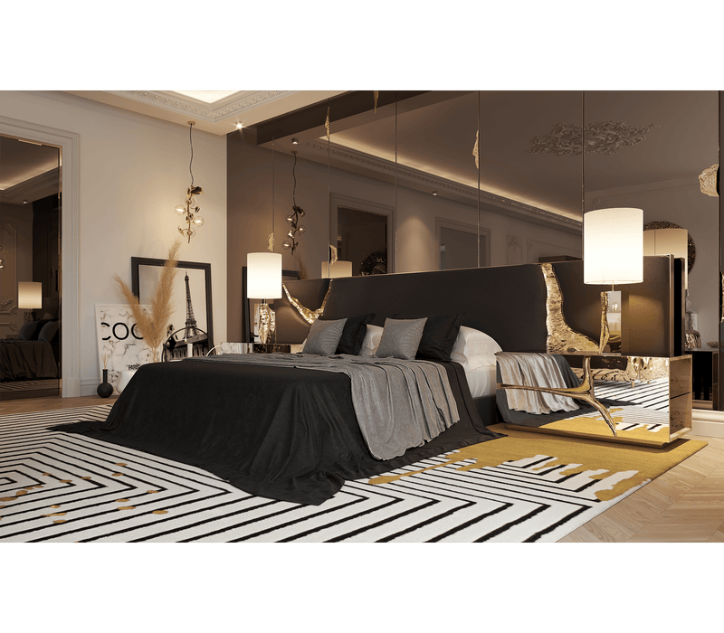 Designer Luxury Nightstand with Leaf Gilding Detail
