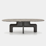 Ditre Italia Biarritz Dining Table, oval table with marble top and anthracite base, front view
