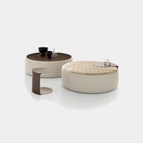 Ditre Italia Clip Round Footstool, quilted round footstool and pouf table, shown with the Clip metal side table, front view
