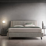 Kailua Bed, light grey textured fabric, front view