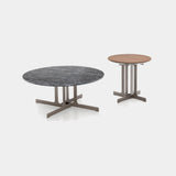 Ditre Italia Nell Coffee Table, coffee table in grey marble and side table in chocolate walnut, light brown bases, front view
