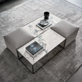 Ditre Italia Unit Footstool, grey fabric, shown in pairs with the Unit coffee tables